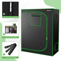 Costway 48''x24''x60'' Mylar Hydroponic Grow Tent W/Observation Window & Floor Tray GrayBlack -Outdoor Garden GUEST b844a44c 59c6 4997 86e2 a487b7ffc063