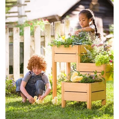 HearthSong Grow With Me Triple Garden Pine Wood Planter With Fabric Liners For Kids Gardening 1 HearthSong Grow With Me Triple Garden Pine Wood Planter With Fabric Liners For Kids Gardening