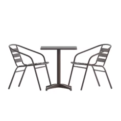 Emma And Oliver 27.5'' Square Aluminum Indoor-Outdoor Table Set With 2 Slat Back Chairs