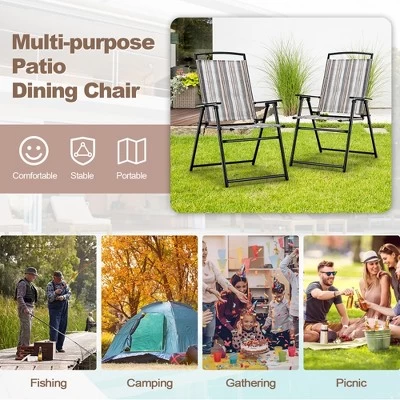 Costway 2pcs Patio Folding Sling Chairs Dining Armrest Backrest Outdoor Portable 4 Costway 2pcs Patio Folding Sling Chairs Dining Armrest Backrest Outdoor Portable - Image 4