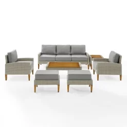 Capella 7pc Outdoor Wicker Sofa Set - Gray - Crosley -Outdoor Garden GUEST b9880e60 976f 4d0f 9238 215c9317ac01