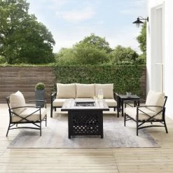 Kaplan 5pc Sofa Set With Fire Table - Oatmeal - Crosley -Outdoor Garden GUEST ba2254c8 0030 4f52 b78e 2c68d301fc1b