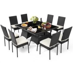 Costway 10PCS Patio Rattan Dining Set Cushioned Chair Table With Glass Top Garden Furniture 9 Costway 10PCS Patio Rattan Dining Set Cushioned Chair Table With Glass Top Garden Furniture -Outdoor Garden GUEST baa491cc 6e4a 4955 84ad 8cf73bb6ca0c