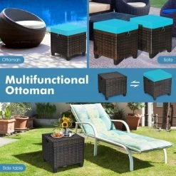 Costway 2PCS Patio Rattan Ottoman Cushioned Seat W/ Foot Rest Turquoise -Outdoor Garden GUEST bbb99ab8 98d3 4c50 aed0 a068c3f5a76d