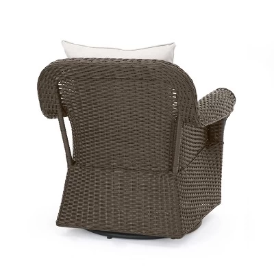 Amaya 5pc Outdoor 4 Wicker Swivel Chair & Fire Pit Set - Dark Brown/Beige/Matte Black - Christopher Knight Home 6 Amaya 5pc Outdoor 4 Wicker Swivel Chair & Fire Pit Set - Dark Brown/Beige/Matte Black - Christopher Knight Home - Image 6