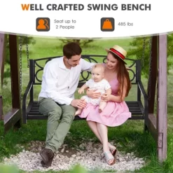 Tangkula Patio Hanging Porch Swing Outdoor 2-Person Metal Swing Bench Chair W/ Chains -Outdoor Garden GUEST bd5cd664 62d0 4a30 b5e7 3b3148d0fdef