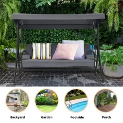 Costway Patio 3-Seat Porch Canopy Swing Converting Grey Cushion Pillow Adjust 11 Costway Patio 3-Seat Porch Canopy Swing Converting Grey Cushion Pillow Adjust -Outdoor Garden GUEST be6ac8fd 7ca3 424d b3f6 5e06b7c4a474