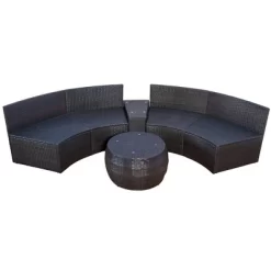 4pc Wicker Half-Moon Patio Set With Cushions - Brown/Beige - GODEER -Outdoor Garden GUEST beb3c765 c6de 40b5 9b74 1b0a6c24c290