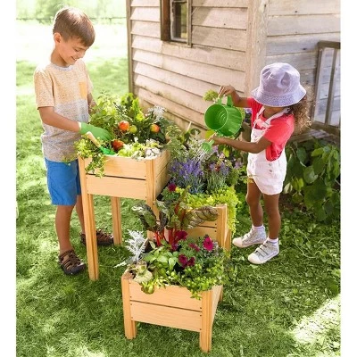 HearthSong Grow With Me Triple Garden Pine Wood Planter With Fabric Liners For Kids Gardening 7 HearthSong Grow With Me Triple Garden Pine Wood Planter With Fabric Liners For Kids Gardening - Image 7