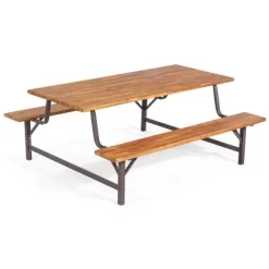 Costway Acacia Wood Patio Picnic Table Bench Set With 71'' Tabletop ＆ 2'' Umbrella Hole -Outdoor Garden GUEST bef9f4cc bef0 4bff 8c0f e57c3ca81936
