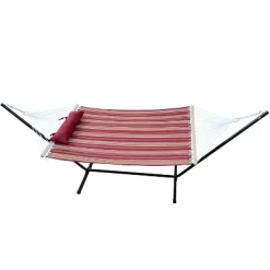 12' Steel Hammock Stand With Quilted Fabric Hammock With Matching Pillow - Red/Brown - Algoma