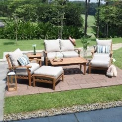 Cambridge Casual Caterina Teak Outdoor Patio Ottoman With Cushion -Outdoor Garden GUEST c004e7e3 09ab 4627 9528 cf9fa77c01ef