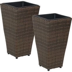 Sunnydaze Decor Sunnydaze Modern Decorative Standing Square Polyrattan Planter Containers - Brown - 2-Pack -Outdoor Garden GUEST c02e1c56 4a51 4bbf 80d1 abe7f58fbadc