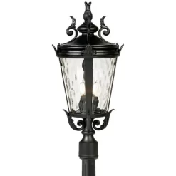 John Timberland Casa Marseille Vintage Outdoor Post Light Textured Black With Flat Base Pole 99 3/4" Clear Hammered Glass For Exterior Barn Deck House