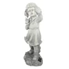 Northlight 18" Distressed Gray Girl With Cell Phone Solar Powered LED Lighted Outdoor Patio Garden Statue