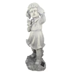 Northlight 18" Distressed Gray Girl With Cell Phone Solar Powered LED Lighted Outdoor Patio Garden Statue
