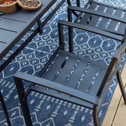 7pc Patio Dining Set With Rectangle Table With 2.6" Umbrella Hole & Steel Arm Chairs - Black - Captiva Designs -Outdoor Garden GUEST c2f731e7 7d13 41de b997 956106d2cbf1