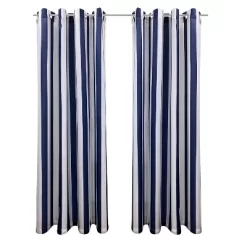Commonwealth Seascapes Stripes Light Filtering Satiny Look Provide Privacy Grommet Outdoor Panel Pair Indigo