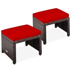 Best Choice Products Set Of 2 Multipurpose Patio Wicker Ottomans W/ Removable Cushions, Steel Frame -Outdoor Garden GUEST c3d59ab8 abb4 410f 8052 3002b84aba5e