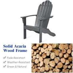 Costway Outdoor Adirondack Chair Solid Wood Durable Patio Garden Furniture GrayNaturalWhite -Outdoor Garden GUEST c5c29ec1 9543 44f9 9cf7 d7ec923a9b14