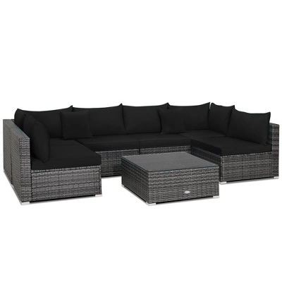 Costway 7PCS Patio Rattan Furniture Set Sectional Sofa Cushioned Garden 8 Costway 7PCS Patio Rattan Furniture Set Sectional Sofa Cushioned Garden - Image 8