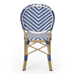 Picardy 3pc Outdoor Aluminum French Bistro Set - Navy/White/Bamboo - Christopher Knight Home -Outdoor Garden GUEST c5fde68b dbda 4c72 a4fd 52a79cb36828