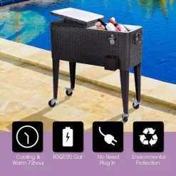 Costway Outdoor Rattan 80QT Party Portable Rolling Cooler Cart Ice Beer Beverage Chest -Outdoor Garden GUEST c631a549 3a14 4780 ae81 da9e17adc9b7