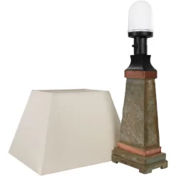 Sunnydaze Decor Sunnydaze Contemporary Natural Slate With Copper Trim And Fabric Cream Shade Accent Indoor/Outdoor Weather-Resistant Table Lamp -Outdoor Garden GUEST c65a9e12 3e5d 481c 9f06 a6f3857e45b1