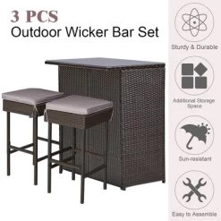 Costway Patio 3PCS Rattan Bar Table Stool Set Cushioned Chairs With Cover -Outdoor Garden GUEST c71349bb b374 41bf a846 ff2d999e6f1f