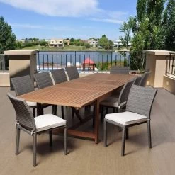 Angelo 11pc Patio Eucalyptus Wood Wicker Dining Set - Off White - International Home Miami -Outdoor Garden GUEST c7945166 fc46 466d 819e d559cd50f0fa