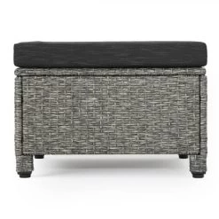 Puerta 2pk Outdoor Wicker Ottomans With Cushions - Black/Dark Gray - Christopher Knight Home -Outdoor Garden GUEST c8a36a4e 9b83 4e52 a32f bc0d6b7cb461