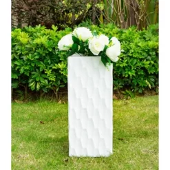 27.6" Kante Lightweight Concrete Retro Tall Rectangular Outdoor Planter White - Rosemead Home & Garden, Inc. -Outdoor Garden GUEST c92cd0f3 a0fa 4bc3 9c56 19acdef4a6fe