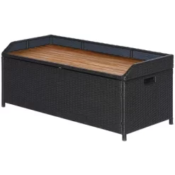 Outsunny Outdoor Storage Bench Wicker Deck Boxes With Wooden Seat, Gas Spring, Rattan Container Bin With Lip, Ideal For Storing Tools, Accessories And Toys -Outdoor Garden GUEST c9850d50 2a9e 4dee ad4f f79833329f47