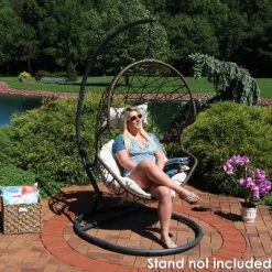 Sunnydaze Decor Sunnydaze Outdoor Resin Wicker Patio Danielle Hanging Basket Egg Chair Swing With Cushion And Headrest - 2pc -Outdoor Garden GUEST c99d59a7 8327 43db b59d 6ad6120162f1