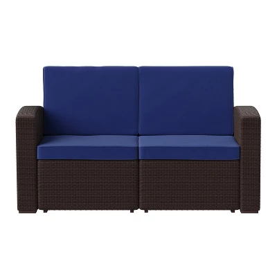 Flash Furniture Seneca Faux Rattan Loveseat With All-Weather Cushions 8 Flash Furniture Seneca Faux Rattan Loveseat With All-Weather Cushions - Image 8