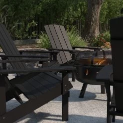 Merrick Lane Ayala 5 Piece Outdoor Leisure Set With Set Of 4 Poly Resin Adirondack Chairs And Star And Moon Iron Fire Pit -Outdoor Garden GUEST ca896a55 fd94 4bb9 963c 4b56c5a4ec3c