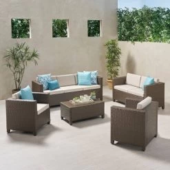 Puerta 5pc Wicker Sofa Chat Set - Brown/Ceramic Gray - Christopher Knight Home