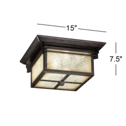Franklin Iron Works Mission Flush Mount Outdoor Ceiling Light Fixture Walnut Bronze 15" Frosted Cream Glass Damp Rated For Exterior House -Outdoor Garden GUEST caf33466 f401 42b1 8f34 2d8f0fb936a1