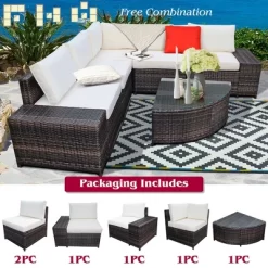 Costway 6PCS Rattan Furniture Set Conversation Cushioned Sofa Armrest Garden TurquoiseWhite -Outdoor Garden GUEST cbef6f9b d33a 4d52 bdc4 ce4dd4145d45