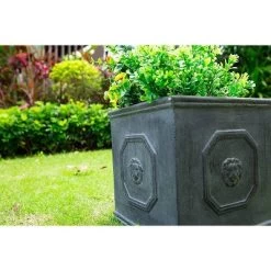 12.6" Square Lightweight Concrete/Fiberglass English Lion Head Indoor/Outdoor Planter Antique Gray - Rosemead Home & Garden, Inc. -Outdoor Garden GUEST cc54b8e6 f45f 47b6 83cf d8269b2bae53