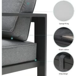 3-Seat Outdoor Patio Sofa Couch Chair Patio Aluminum 5" Thick Cushions (Grey) -Outdoor Garden GUEST cc5c0783 49d3 4753 af31 e57a1ef1503f