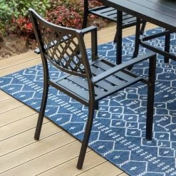 7pc Patio Dining Set With Rectangle Table With 2.6" Umbrella Hole & Steel Arm Chairs - Black - Captiva Designs -Outdoor Garden GUEST cc6dca94 1bdd 4f91 aada b73d6cdf11ad