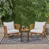Horatio 3pc Acacia Wood Club Chairs & Side Table Set - Teak/White - Christopher Knight Home