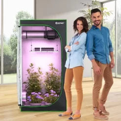 Costway 32''x32''x63''Mylar Hydroponic Grow Tent W/Observation Window & Floor Tray GrayBlack -Outdoor Garden GUEST cd813deb 9ca1 4c31 bea1 60294871cfa2
