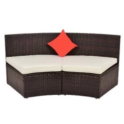 4pc Wicker Half-Moon Patio Set With Cushions - Brown/Beige - GODEER -Outdoor Garden GUEST cdbf512c 9a70 4797 b865 bd3d38b541fb