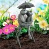 Nature Spring Small Frog Couple Under Umbrella Resin Garden Statue - 14.5", Antique Bronze