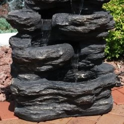 Sunnydaze Decor Sunnydaze 24"H Electric Polystone Rock Falls Waterfall Outdoor Water Fountain With LED Lights -Outdoor Garden GUEST ce74d907 962a 47d1 9a87 f3f52e1ef76f