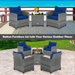 Costway 3PCS Patio Rattan Furniture Bistro Set Cushioned Sofas Side Table Armrest -Outdoor Garden GUEST ce8c4db0 54bc 482f 8e55 1954b7878d97
