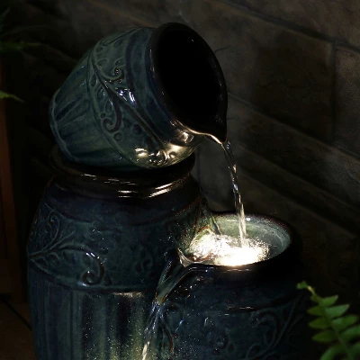 Sunnydaze Decor Sunnydaze 27"H Electric Ceramic Dark Turquoise Tour De Vase Outdoor Water Fountain With LED Lights 9 Sunnydaze Decor Sunnydaze 27"H Electric Ceramic Dark Turquoise Tour De Vase Outdoor Water Fountain With LED Lights - Image 9