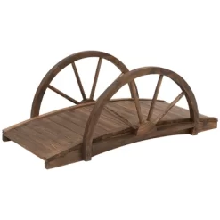 Outsunny 3.3ft Wooden Garden Bridge Arc Footbridge With Half-Wheel Style Railings & Solid Fir Construction, Stained Wood -Outdoor Garden GUEST cec780b2 84ec 4191 a138 27b6d28eeb37